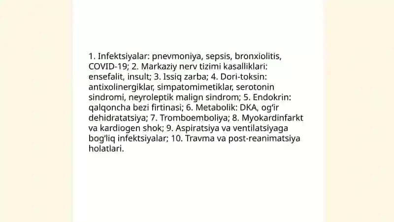 Oʻtkir nafas va yurak qon tomir yetishmovchiligi gipertermiya va talvasa sindiromi 4