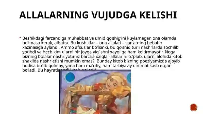 Taqdimot Mavzu: Alla matni va uning tarbiyaviy vazifasi 4