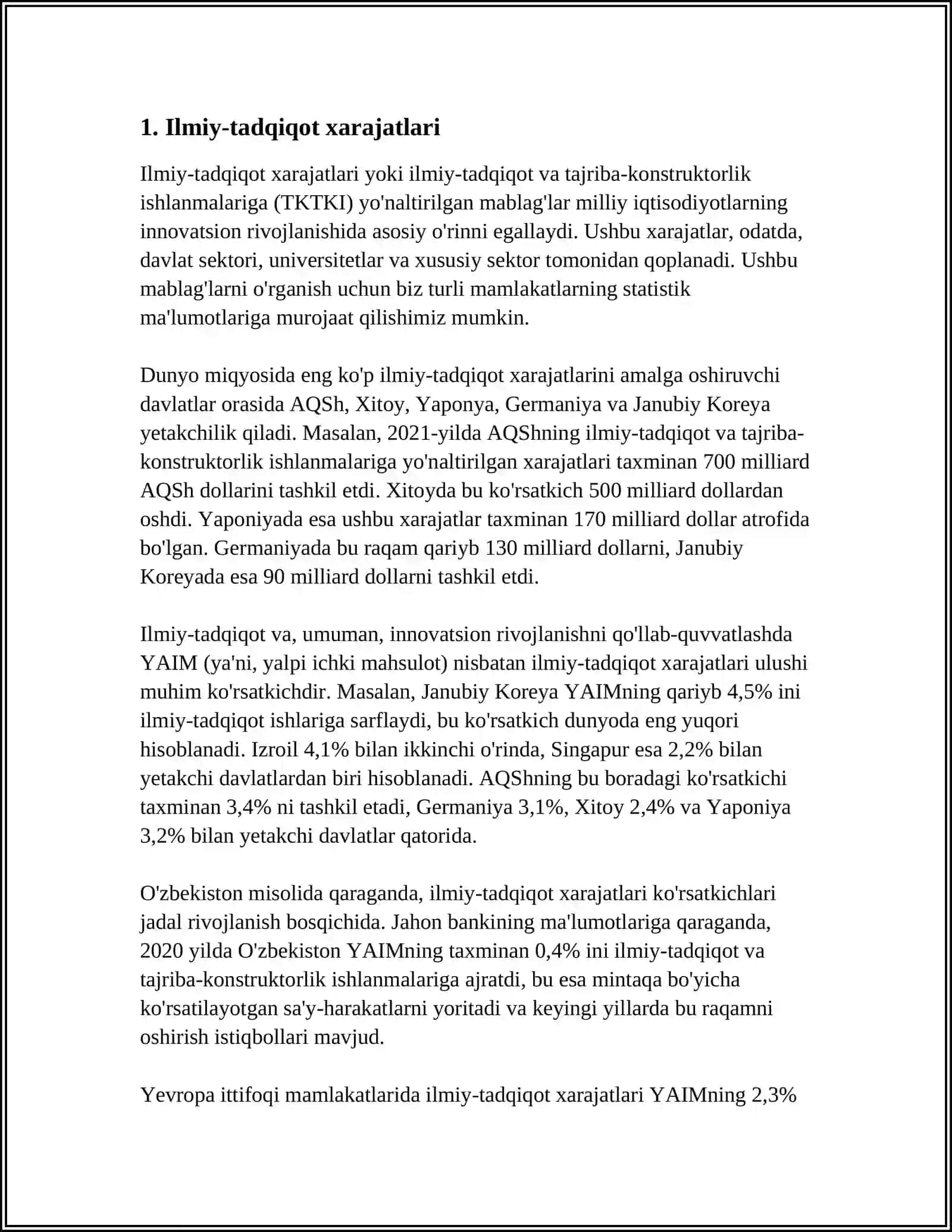 ILMIY-TADQIQOT VA TAJRIBA-KONSTRUKTORLIK ISHLAB CHIQARISHGA XARAJATLAR 4