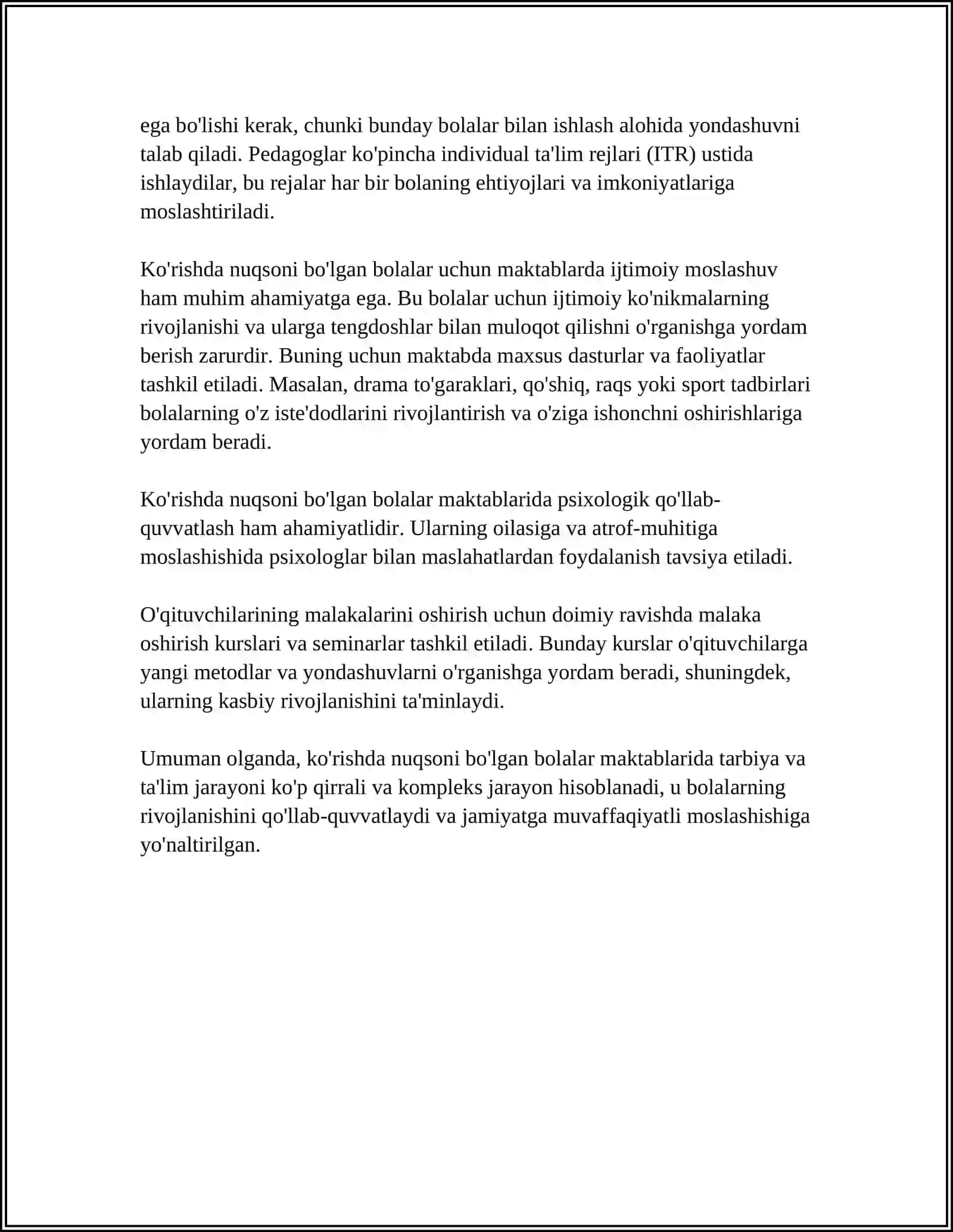 KO‘RISHIDA NUQSONI BO‘LGAN BOLALAR MAKTABIDA TARBIYANING MOHIYATI, MAQSADI, VAZIFALARI 4