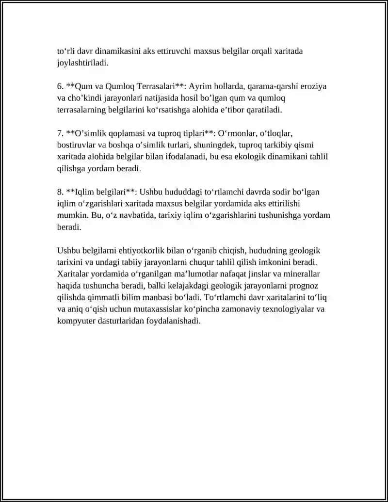 TOʻRTLAMCHI DAVR YOTQIZIQLARI XARITASI BILAN ISHLASH 4