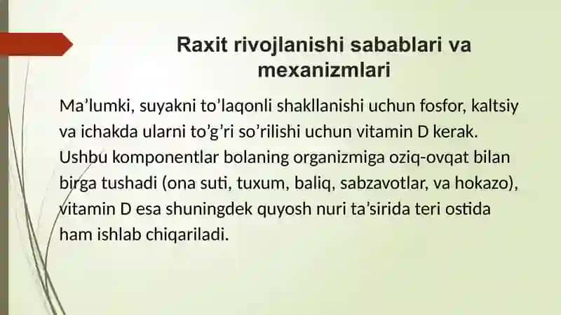 Bolalarda raxit – belgilari, xavf omillari, tashxislash, davolash va oldini olish 4