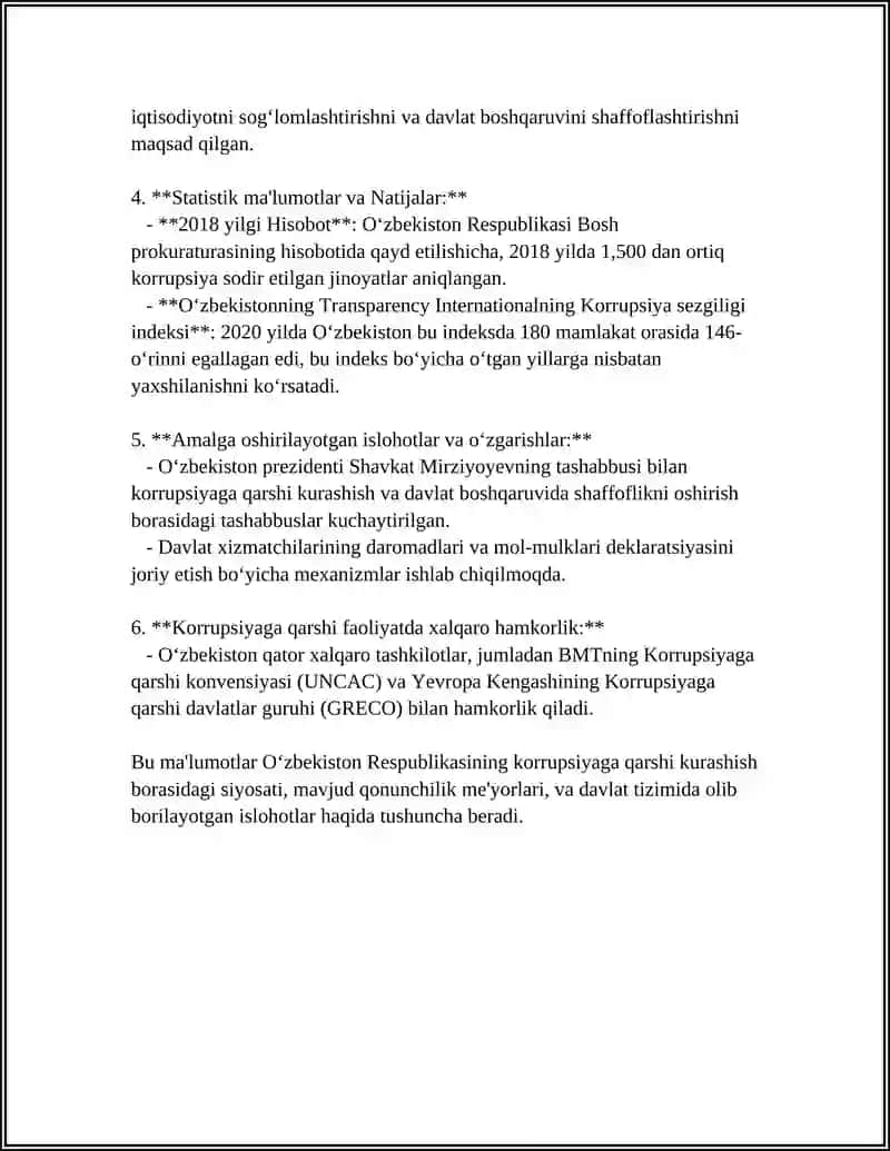 O'ZBEKISTON RESPUBLIKASIDA KORRUPSIYAGA QARSHI KURASHISH CHORA-TADBIRLARI 4