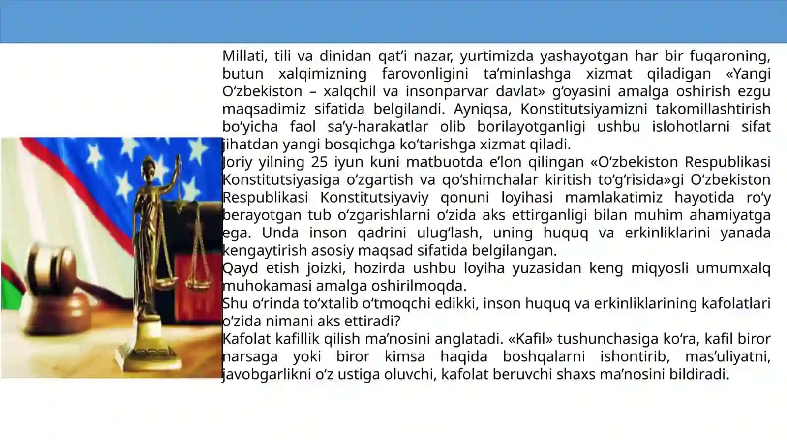 Yangi o'zbekistonda  inson haq huquqlari va erkinliklari kafolatining yartilishi 4