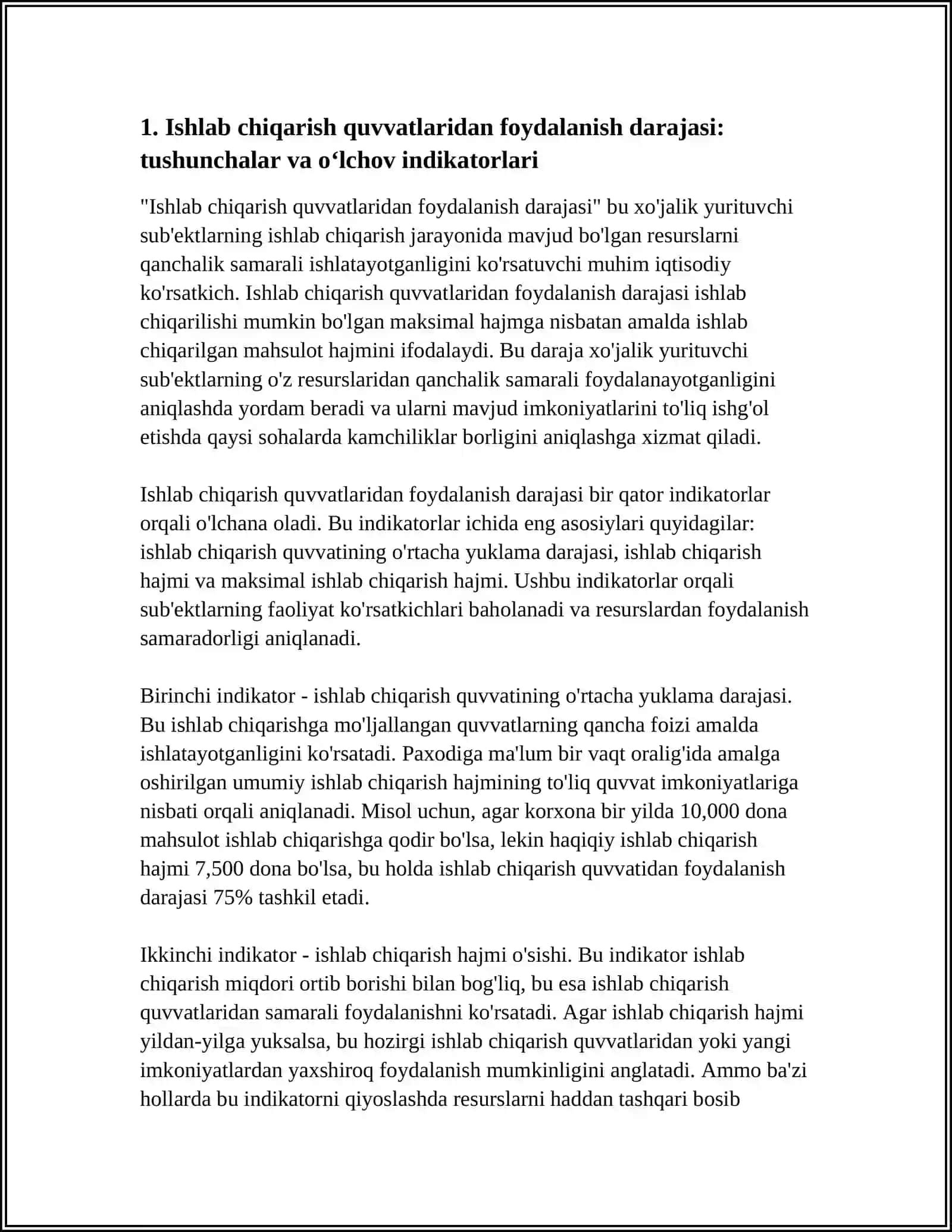 XOʻJALIK YURITUVCHI SUBYEKTLARDA ISHLAB CHIQARISH QUVVATLARIDAN FOYDALANISH DARAJASINING TAHLILI 4