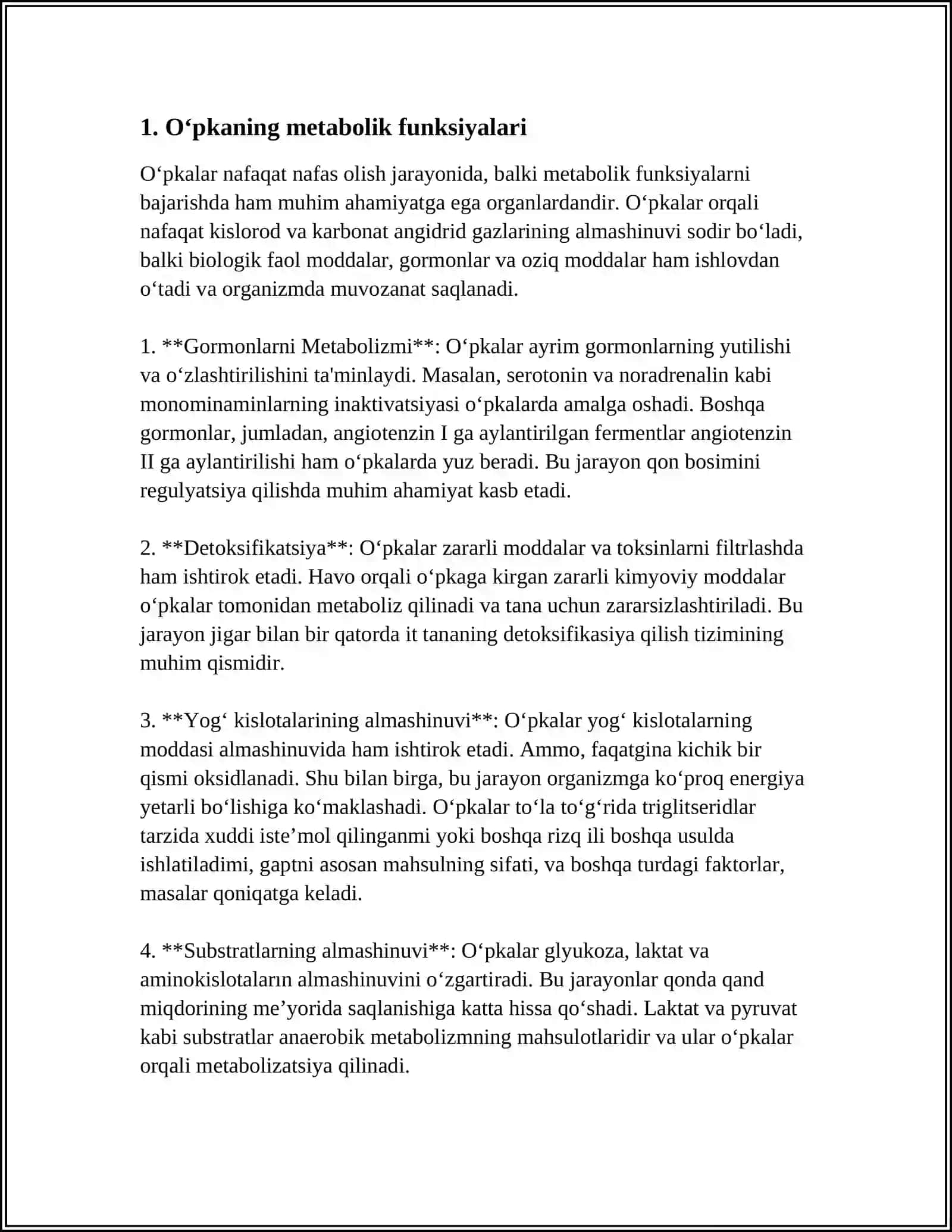 OʻPKANING NAFASGA OID BOʻLMAGAN FUNKSIYALARI 4