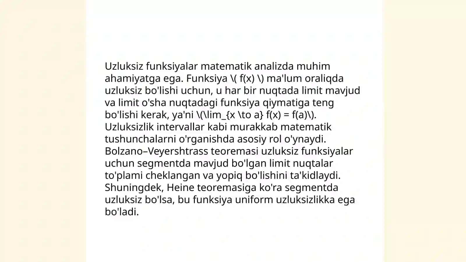 Uzluksiz funksiyalarning oraliq qiymatlari haqida teoremalar 4