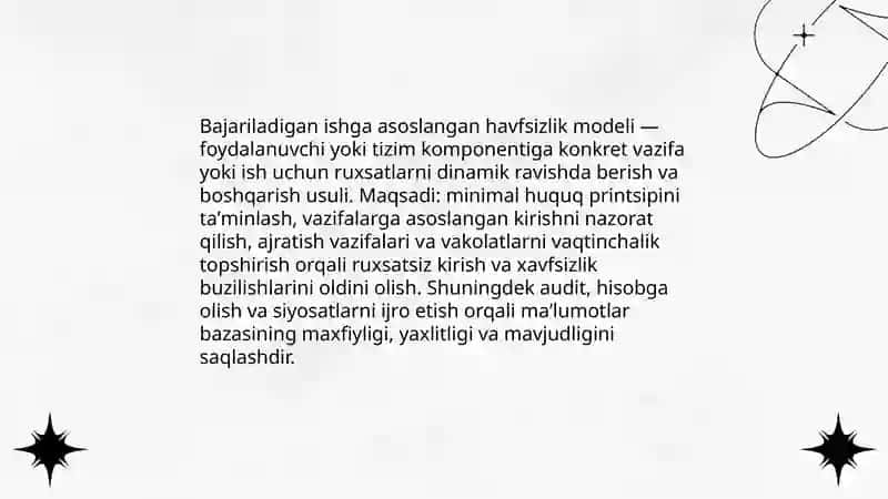 Bajariladigan ishga asoslangan havfsizlik modeli 4