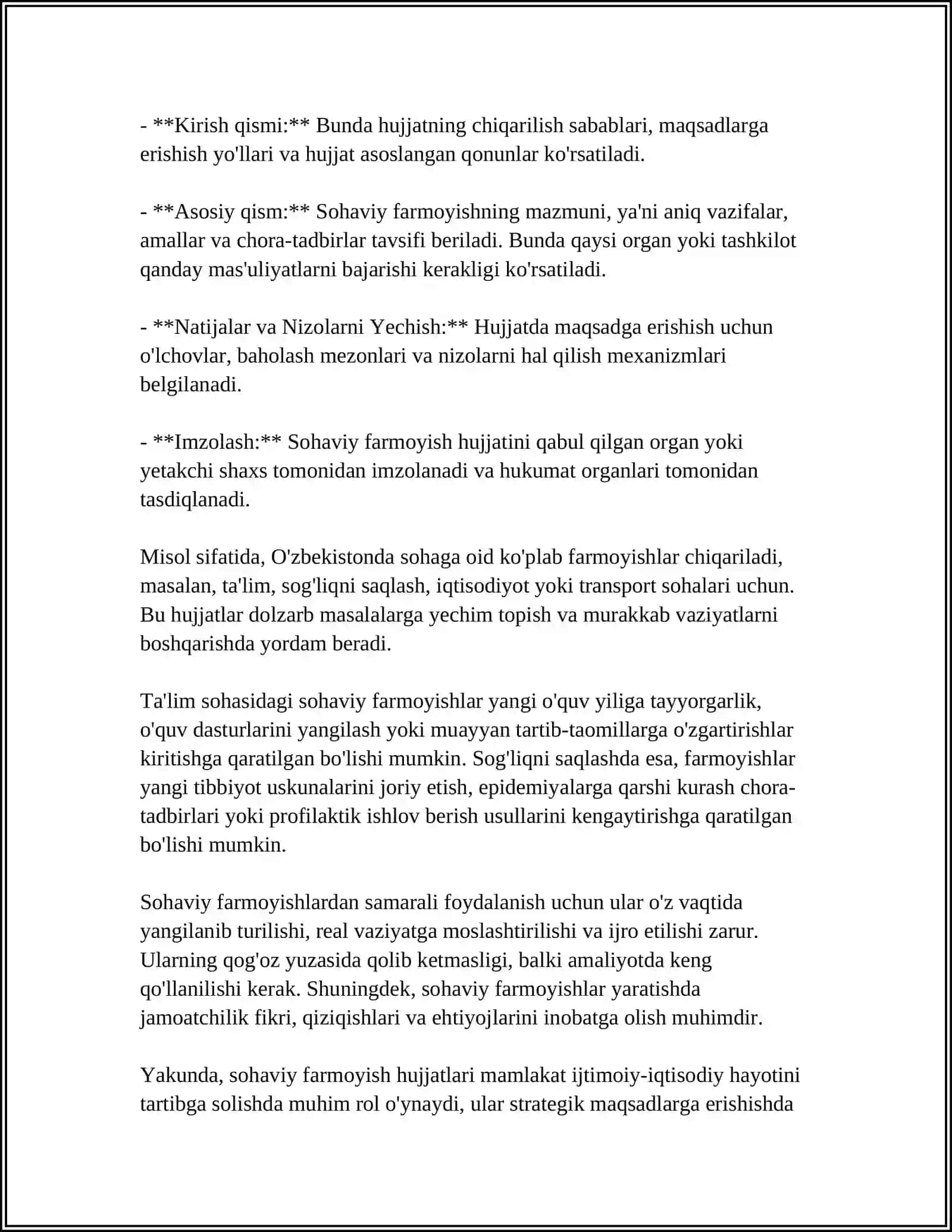 SOHAVIY FARMOYISH HUJJATLARNING XUSUSIYATLARI 4