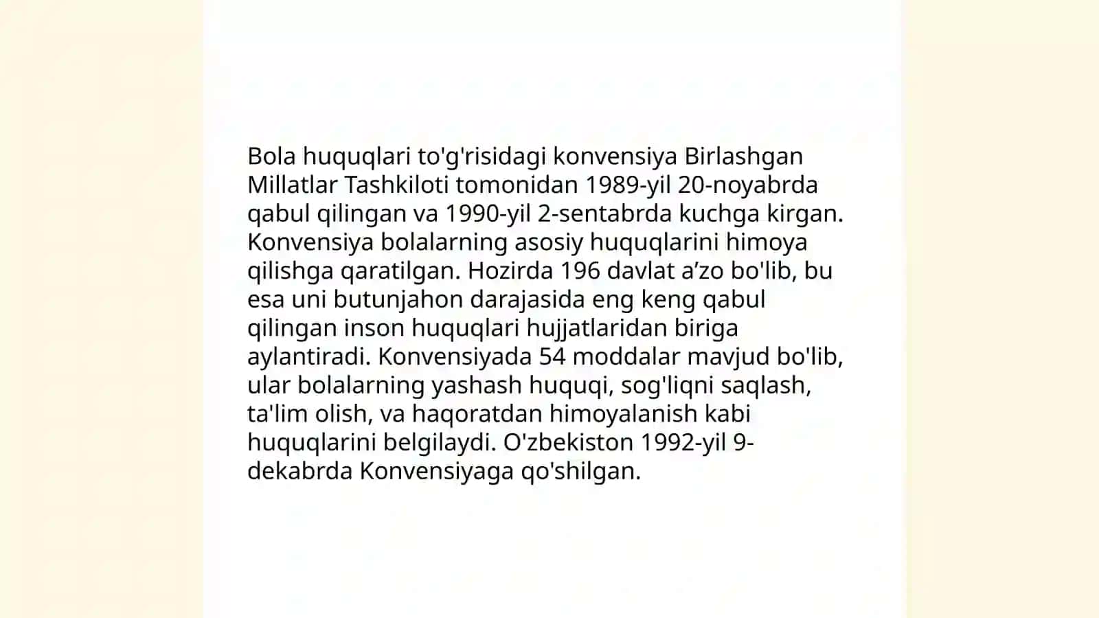 BMT ning "Bola huquqlari to'g'risidagi konvensiyasi" 4