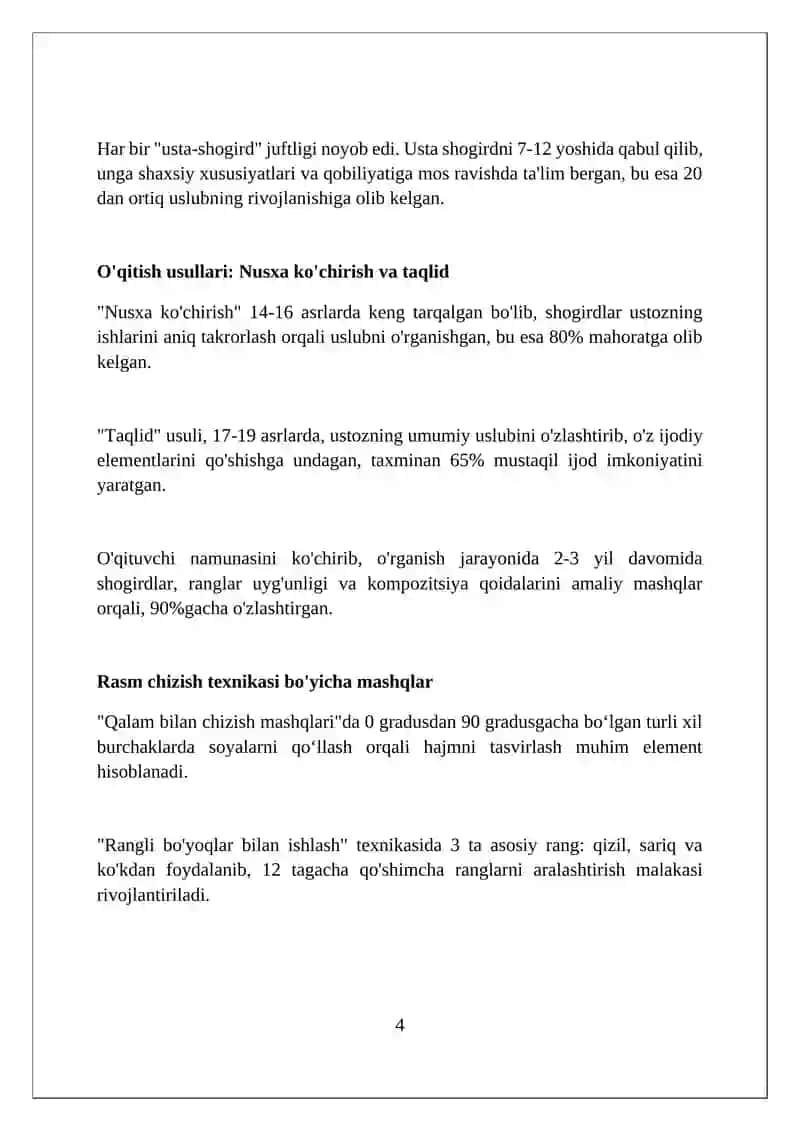Sharq miniatura maktablarining tarxi va ularning o'qitish metodlari 4
