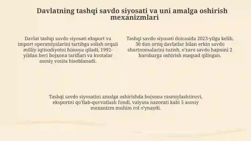 Davlatning tashqiiqtisodiy faoliyatni rivojlantirishning iqtisodiy siyosati 4