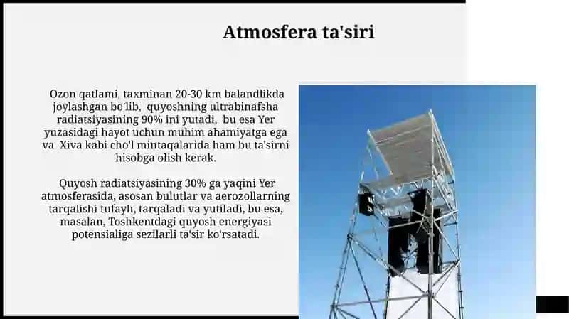 Quyosh radiatsiyasini tarqalishi va uni o'lchash usullari 4