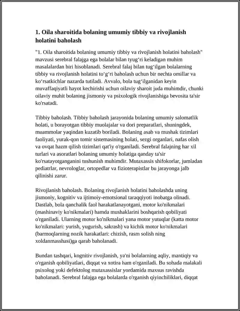 OILA SHAROITIDA SEREBRAL FALAJGA EGA BOʻLGAN BOLA BILAN OLIB BORILADIGAN KORREKSION RIVOJLANTIRUVCHI ISHLARNING MAZMUNI VA VAZIFALARI 4
