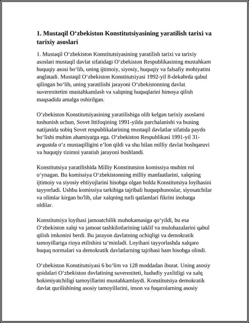 MUSTAQIL O‘ZBEKISTON RESPUBLIKASI KONSTITUTSIYASI YARATILISH TARIXI 4