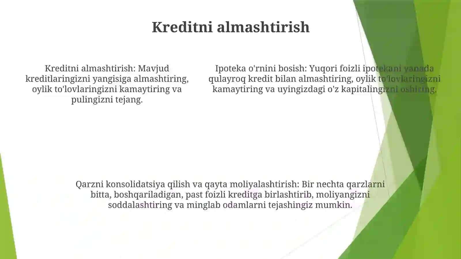 Ipoteka Ssudasi.Qarzlarni Birlashtirish Va Almashtirish 4