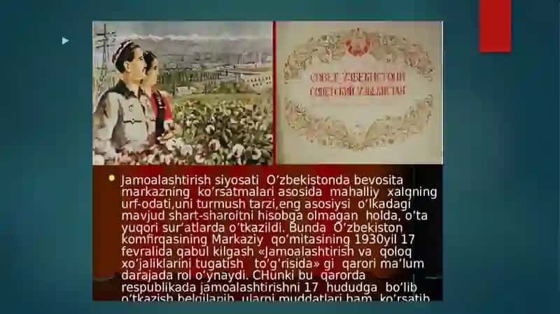Sovet hokimyatining o’zbekiston SSRdagi kollektivlashtirish siyosati va uning oqibtalari (1925-1941 yillar) 4