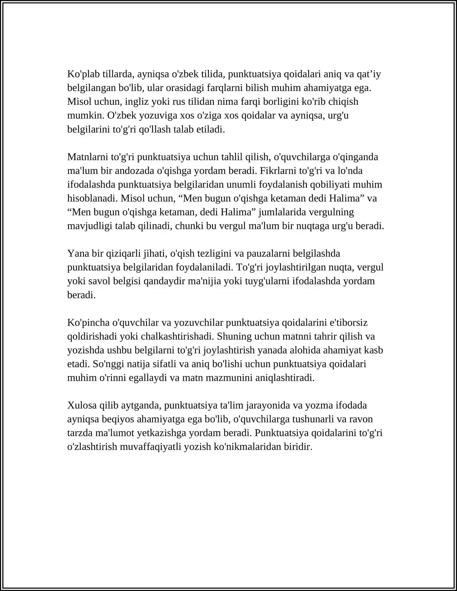 PUNKTUATSION TAHLIL KOʻRINISHDAGI YOZMA ISHLARNI BAJARISH 4
