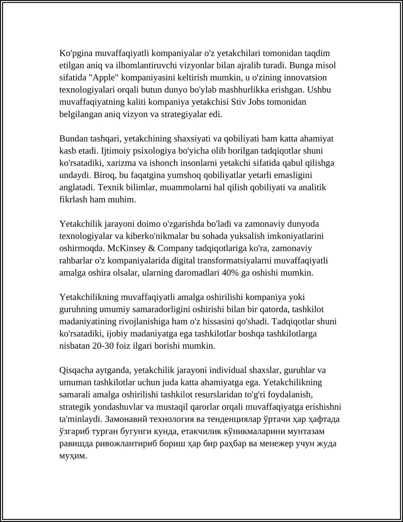 MUSTAQIL ISH Mavzu: LIDERLIK FAZILATLARI 4