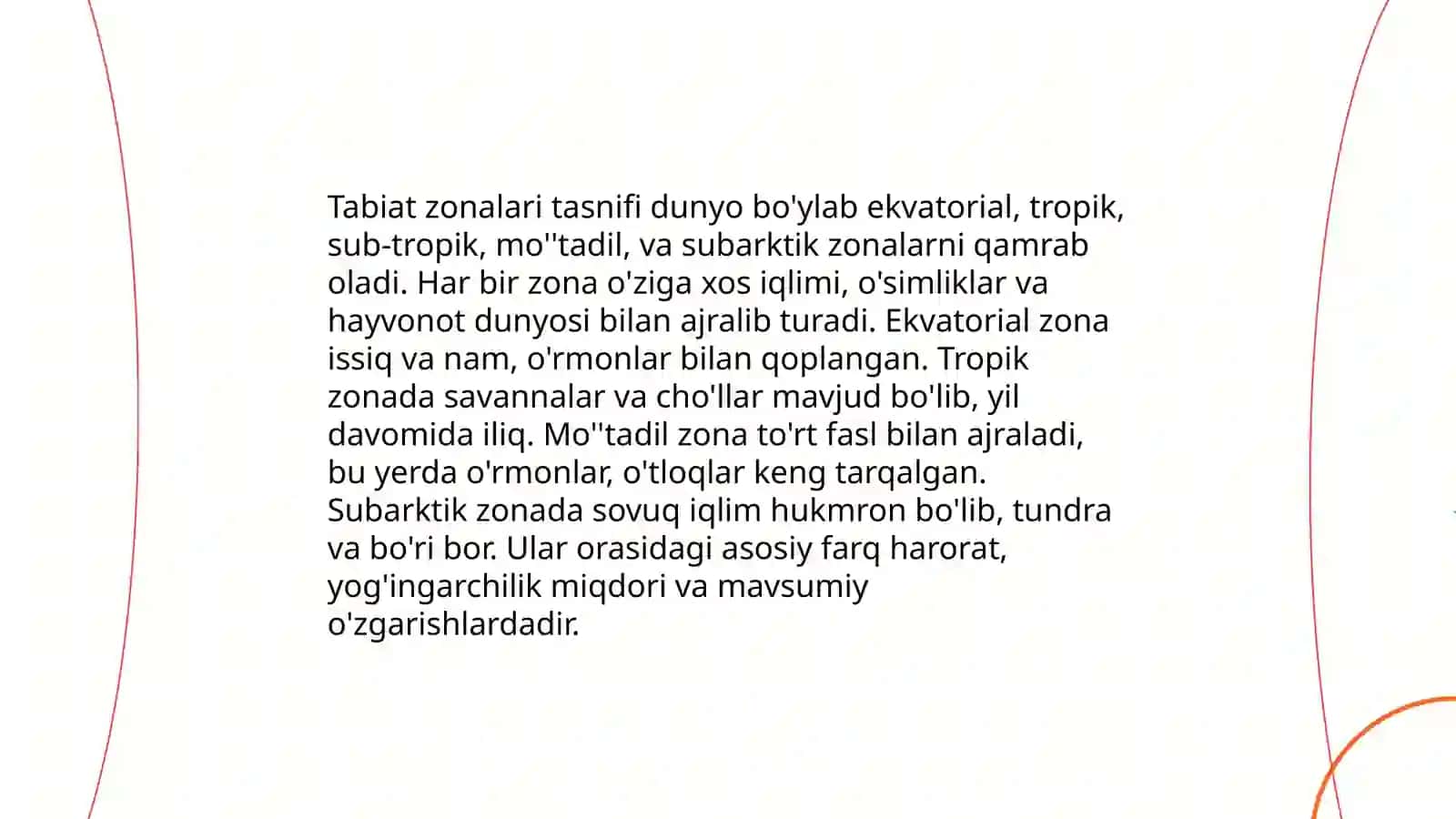 Iqlim mintaqalari kesimida tabiat zonalarida tirik organizmlarning tarqalishi va yashash sharoiti 4