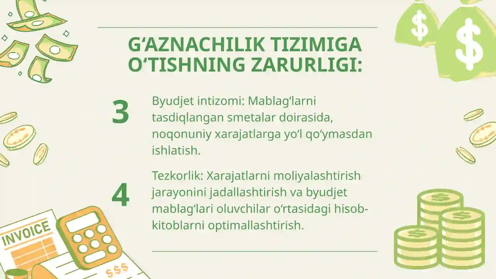 DAVLAT BYUDJETI IJROSI G’AZNACHILIK TIZIMIGA O’TISHNING ZARURLIGI, MOHIYATI VA VAZIFALARI 4