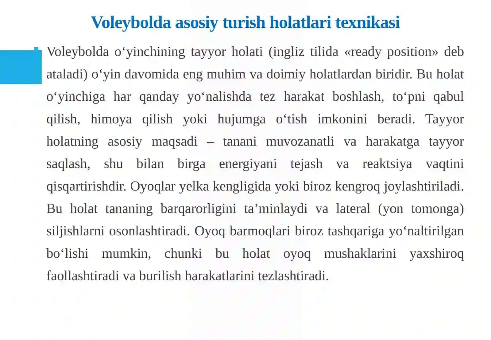 Voleybolo'yi na Voleybolda Asosiy Turish Holatlar va Harakatlanish Teknikasi 4