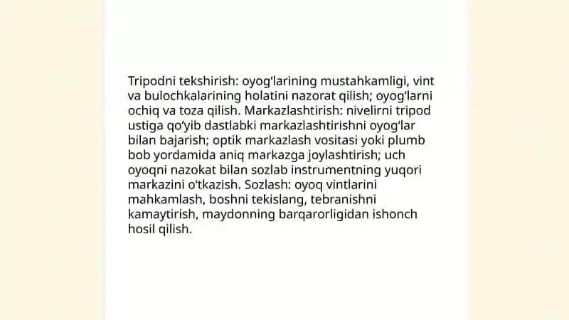Nivelirlarni tekshirish va sozlash amallarini bajarish 4