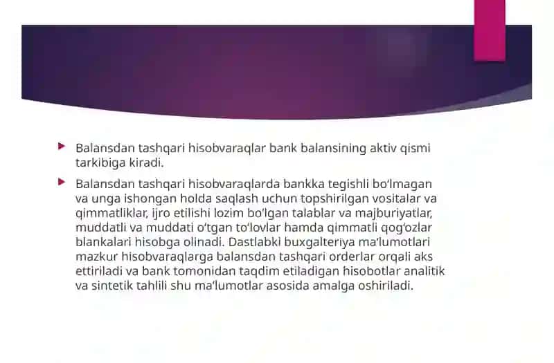 Banklarda balansdan tashqari operatsiyalar hisobi 4
