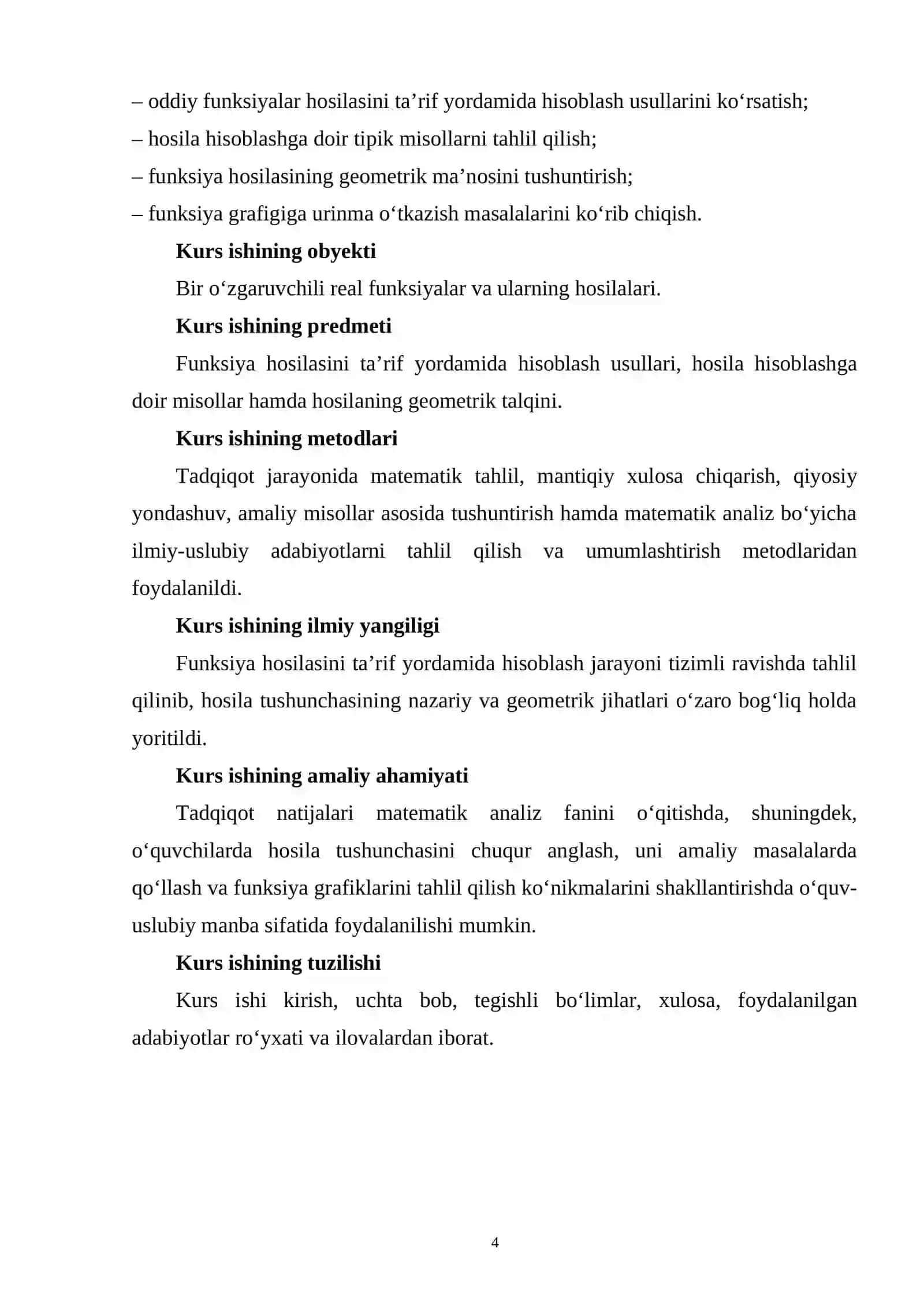 Funksiya hosilasini ta’rif yordamida hisoblash. Hosila hisoblashga doir misollar. Funksiya hosilasining geometrik ma’nosiga doir misollar. 4
