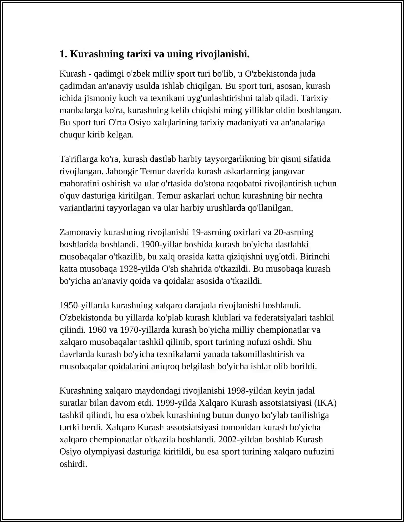 KURASHNING TARIXI, ISTIQBOLLARI VA MUTAXASSISLARNI TAYORLASH KONTSEPSIYASI 4