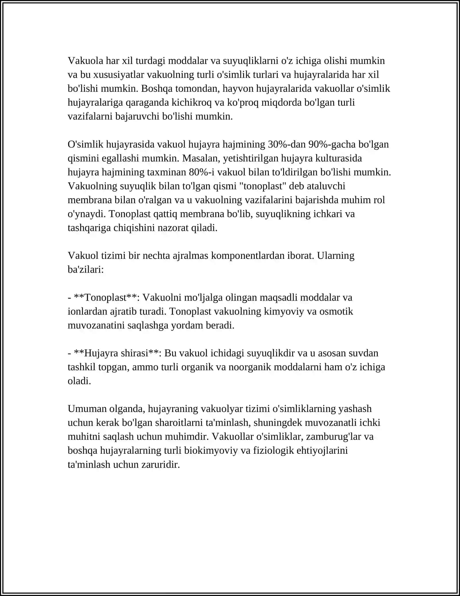 HUJAYRANING VAKUOLYAR TIZIMI-GOLJI APPARATI VA LIZASOMALAR. PEROLSISOMA, SFEROSOMA VA O'SIMLIK HUJAYRASI VAKUOLASINING TUZILISHI 4