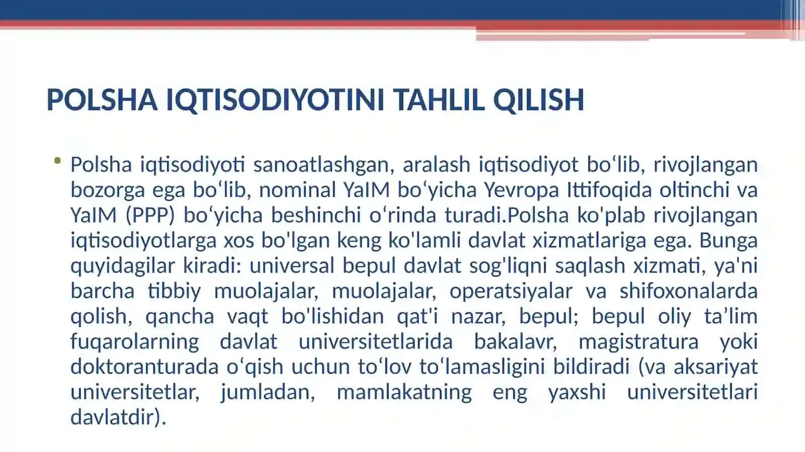 POLSHA IQTISODIYOTINI TAHLIL QILISH 4