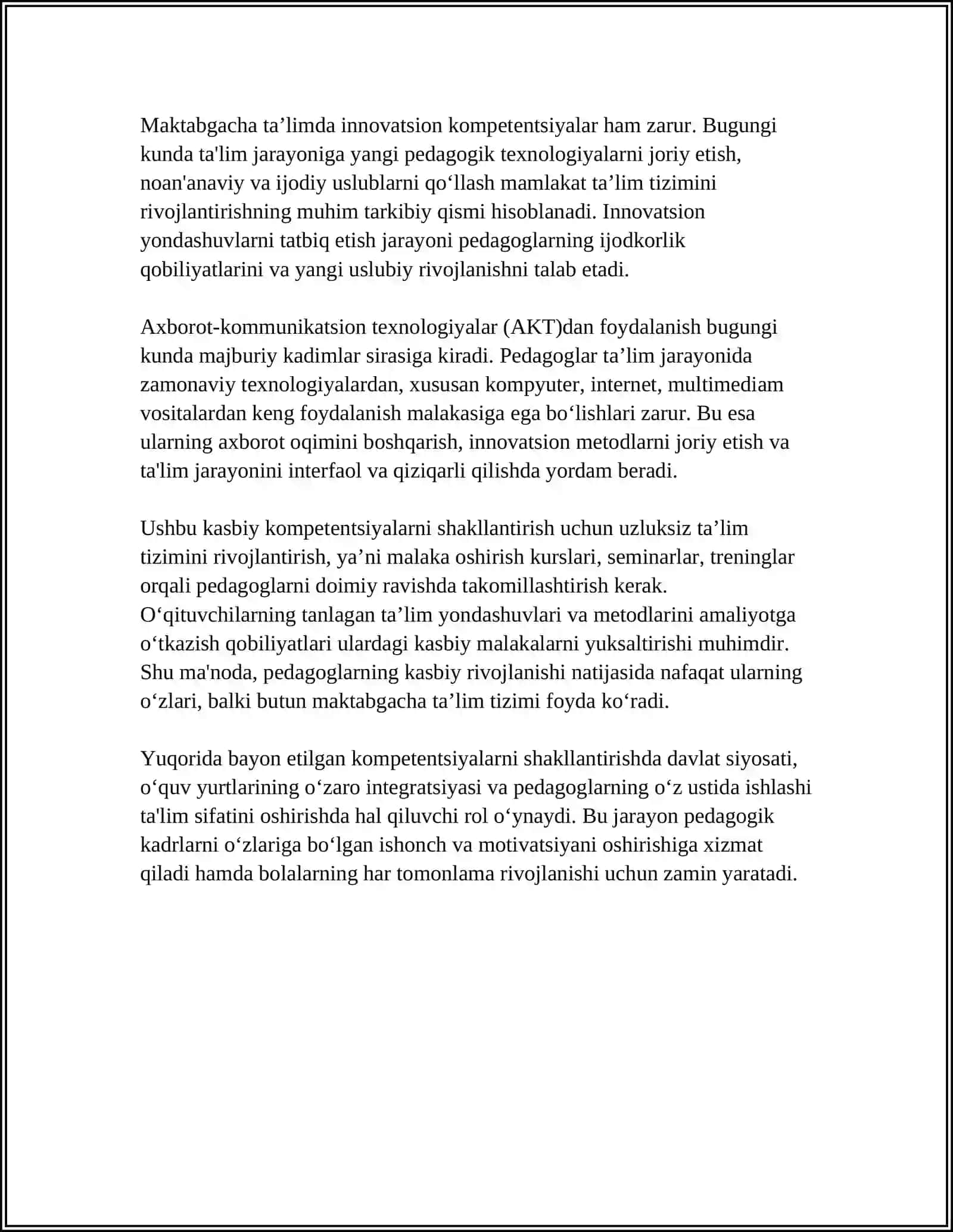 MAKTABGACHA TA’LIM PEDAGOG KADIRLARNI KASBIY RIVOJLANTIRISH YOʻNALISHLARI 4