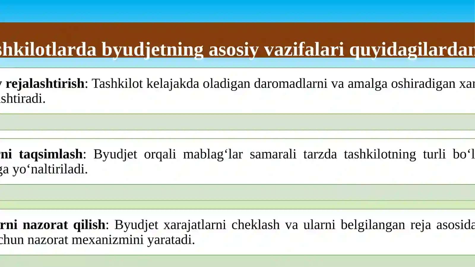Byudjet va uning turlari. Ishlab chiqarish korxonalar resurslarida byudjetni boshqarish 4