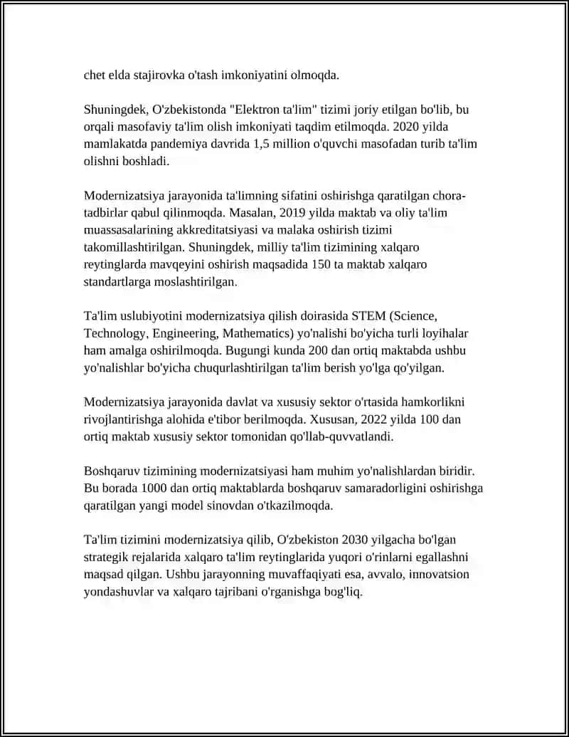 REFERAT Mavzu: OʻZBEKISTON RESPUBLIKASI TALIM ISLOHOTLAR 4