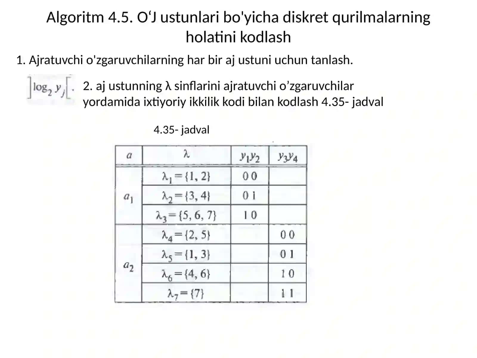 Asinxron CHAxususiyatlari.Diskretqurilmaholatlarinio'tishjadvaliningustunlaribo'yichakodlashusuli 4