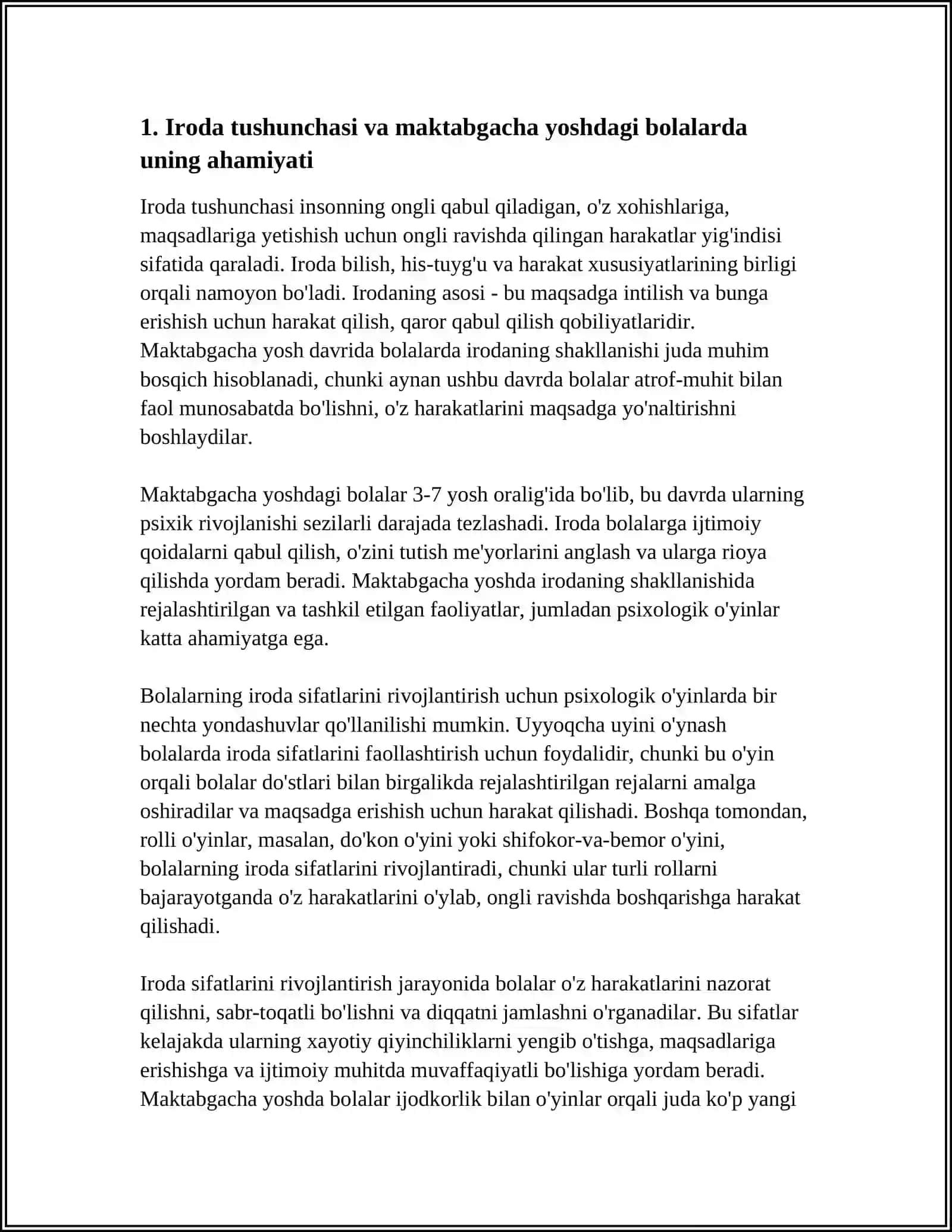 MAKTABGACHA YOSHDAGI BOLALARDA IRODA SIFATLARINI RIVOJLANTIRISH UCHUN PSIXOLOGIK OʻYINLAR TASHKIL ETISH 4