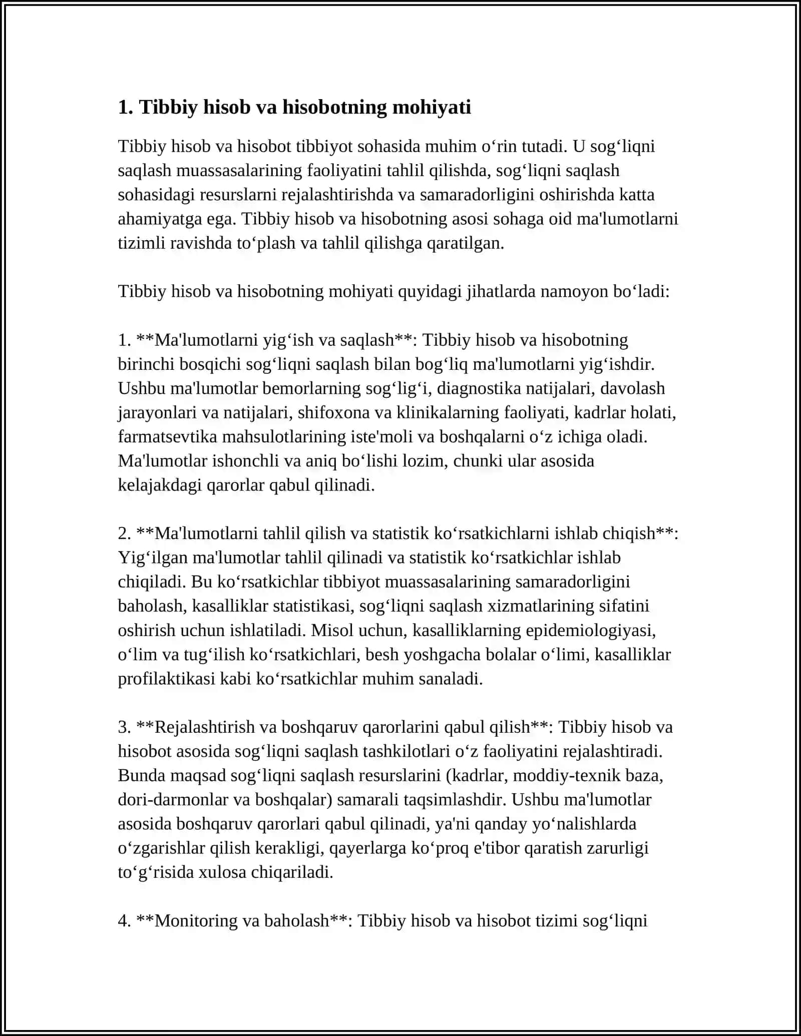 TIBBIY HISOB VA HISOBOTNING TIBBIYOT XIZMATI FAOLIYATINI TASHKILLASHTIRISHDAGI AHAMIYATI 4