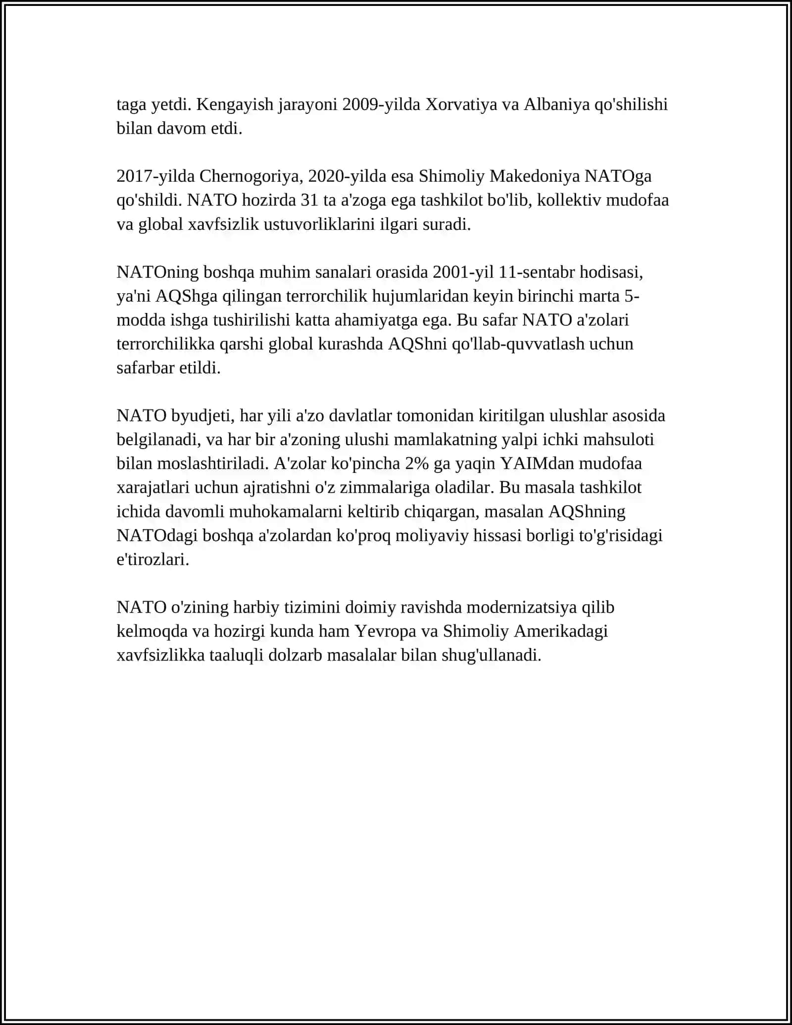 MUSTAQIL ISH Mavzu: NATO HAQIDA 4