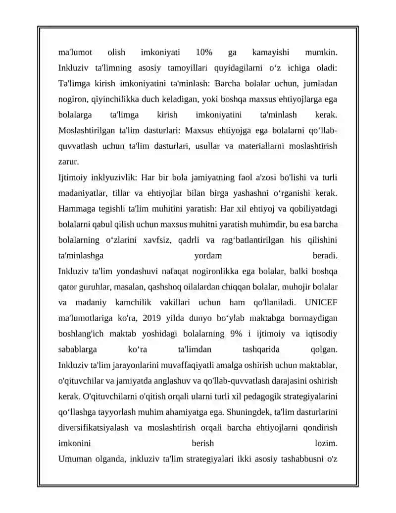 IMKONIYAT CHEKLANGAN BOLALARNI MUSTAQILLIKA OʻRGATISH INKLYUZIV TAʼLIM SAMARADORLIGI MEZONI 4