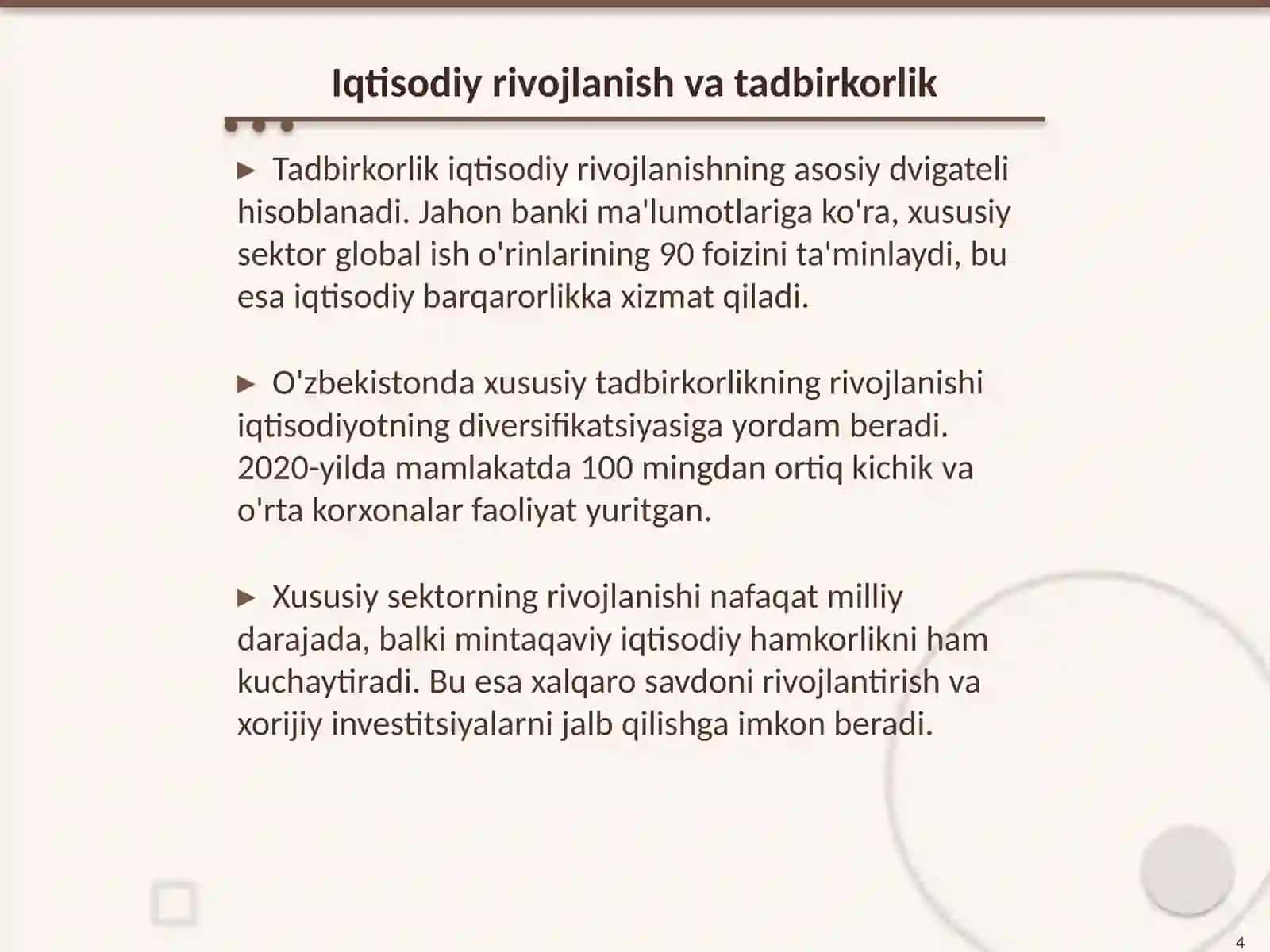Xususiy tadbirkorlikning aholini ish bilan ta’minlashdagi o`rni Gʻayriddinovv 4