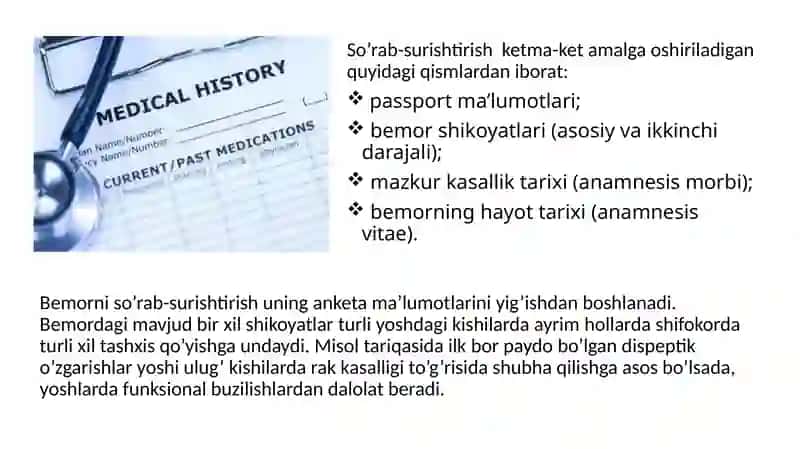 Bemorni mustaqil so'rab surishtirish. Deontologiya asoslari. 4