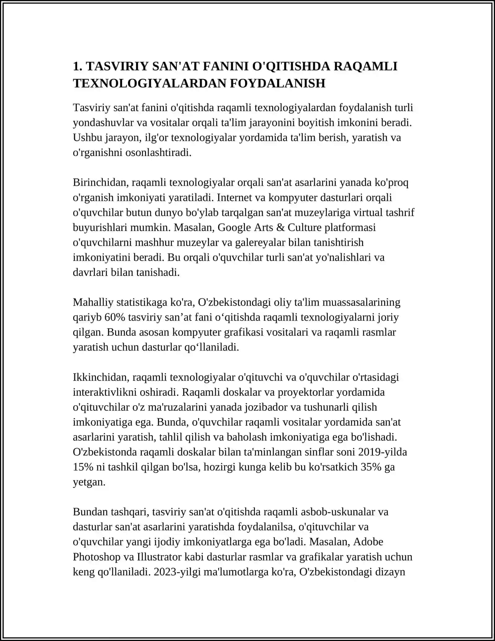 TASVIRIY SAN'AT FANINI O'QITISHDA ZAMONAVIY PEDAGOGIK TEXNOLOGIYALARDAN FOYDALANISH 4
