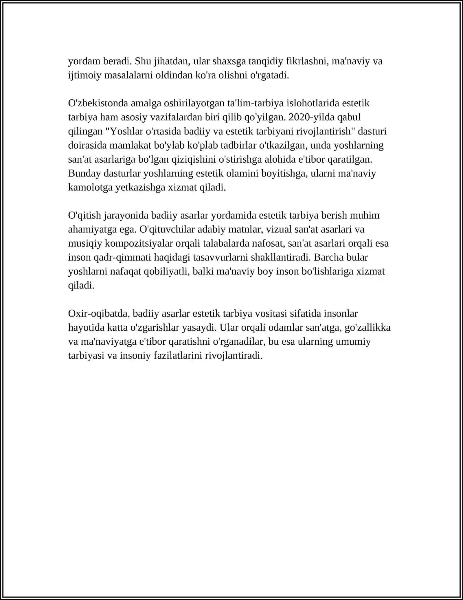 "DUNYONI ESTETIK IDROK ETISHDA BADIIY ASARLARNING AHAMIYATI” 4