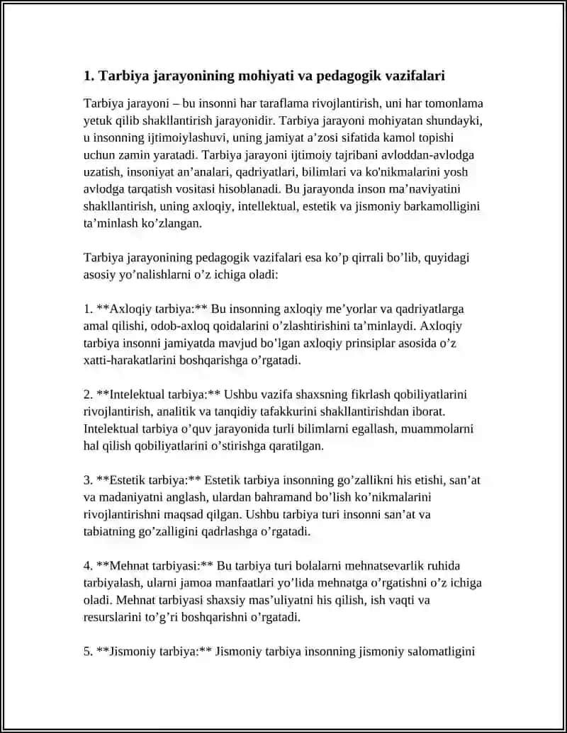 TARBIYA JARAYONINING MOHIYATI, MAZMUNI, TARBIYA TAMOYILLARI VA METODLARI 4