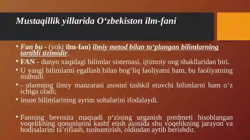 Mustaqillik yillarida O‘zbekistonda fan, ta'lim,  sport, san'at, adabiyot va sog‘liqni saqlash tizimi rivoji 4