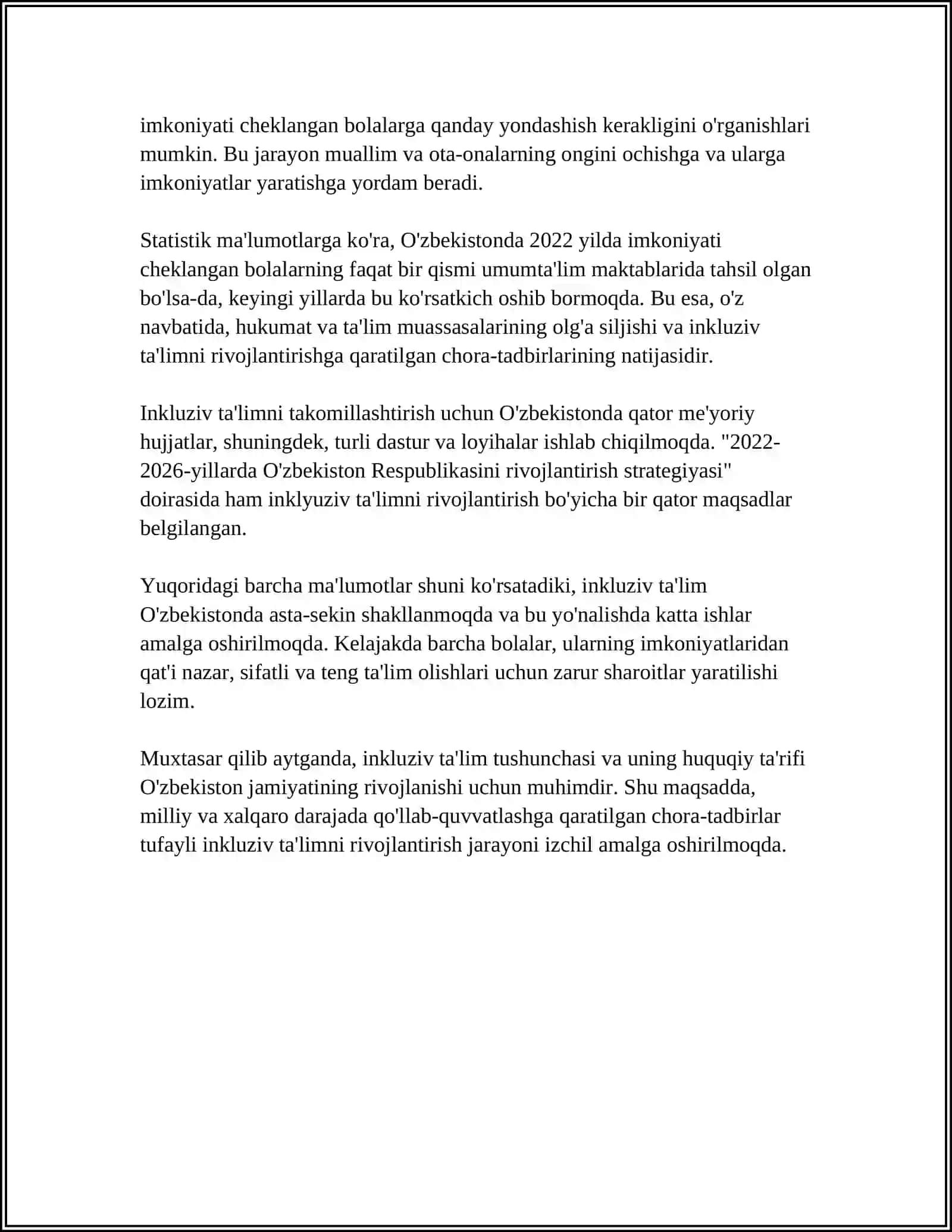 INKLYUZIV TALIMNING O'ZBEKISTONDAGI HUQUQIY ASOSLARI 4