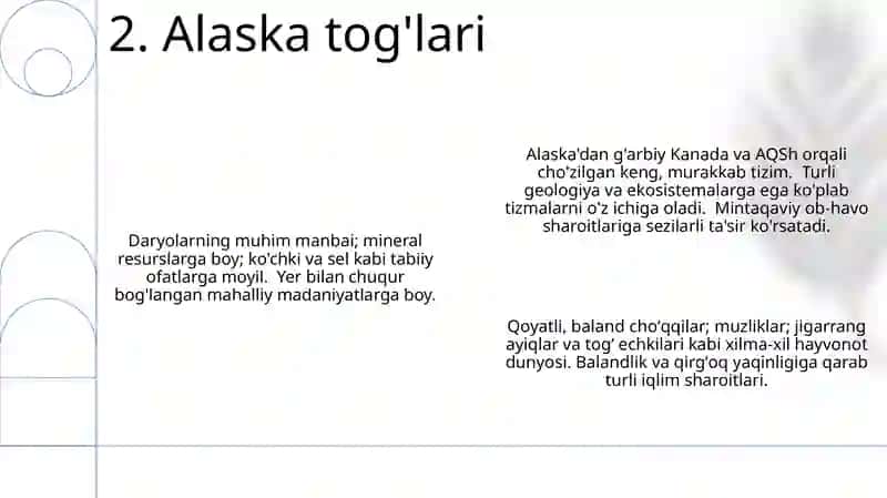 Shimoliy Amerika materigining tabiiy geografik oʻlkalariga tavsif berish 4