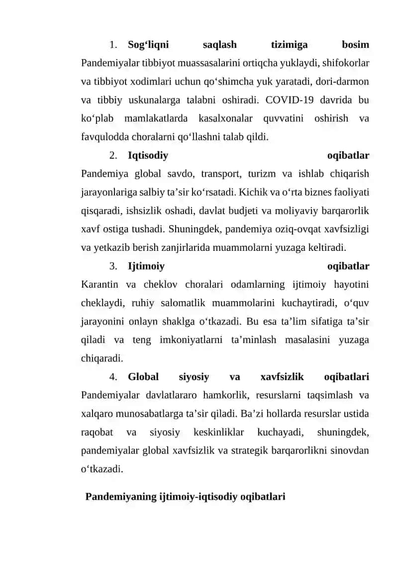 Pandemiya XXI asrning global muammosi va uning oqibatlari 4