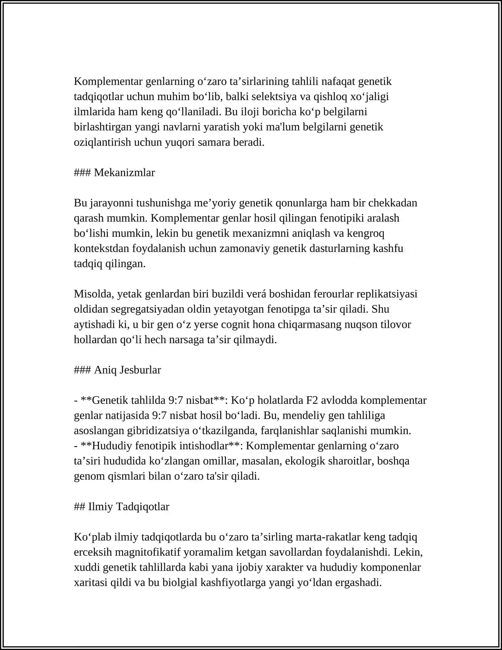 ALLEL BO‘LMAGA GENLARNING O‘ZARO TA‘SIRINING KOMPLEMENTAR TIPIDA BELGILARNING IRSIYLANISHI 4
